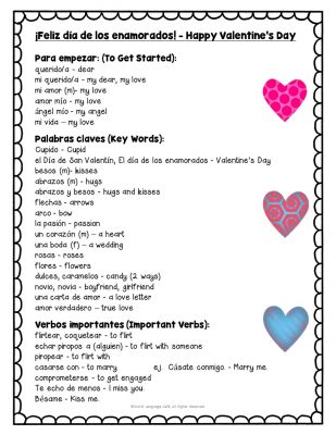 Spanish Valentine's Day Vocabulary