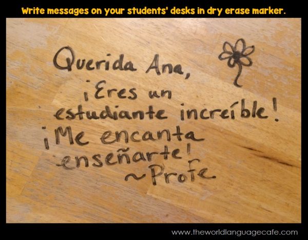 Write notes on student desks