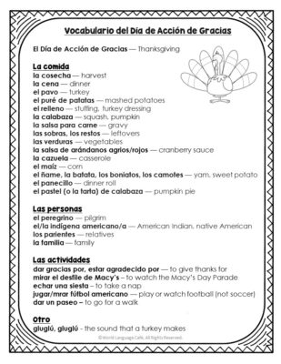 Spanish Thanksgiving Activity