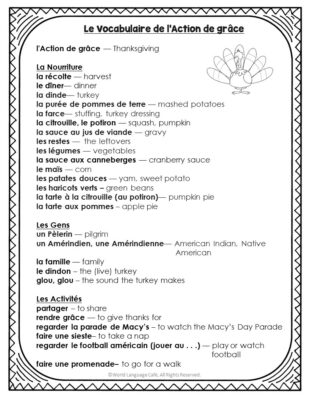 French Thanksgiving Activity