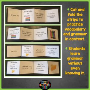 Teach vocabulary and grammar with these Spanish Interactive Notebook Trifold Flashcards