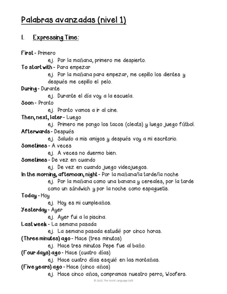 Spanish Transition Words List