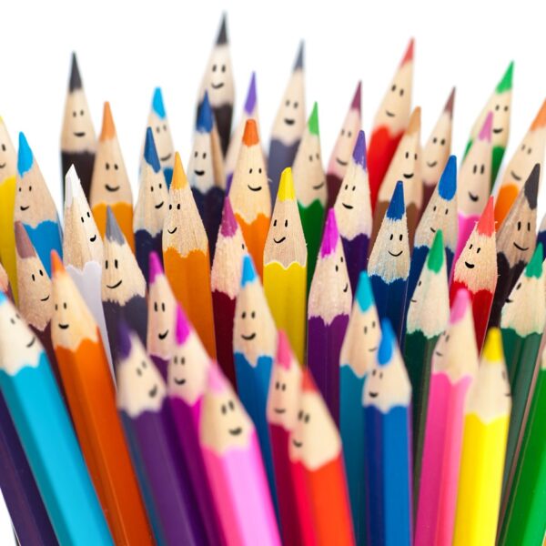 Colored pencils with faces on them